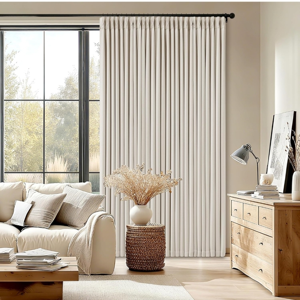 Pinch Pleated Blackout 90 Inch Bedroom Curtains 70 Inch Wide Linen Dual Layer